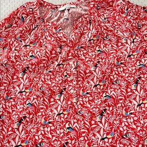 LOFT Red and White Floral
 Bird Blouse